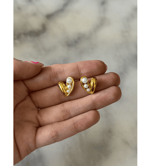 Aros Corazon Perlas
