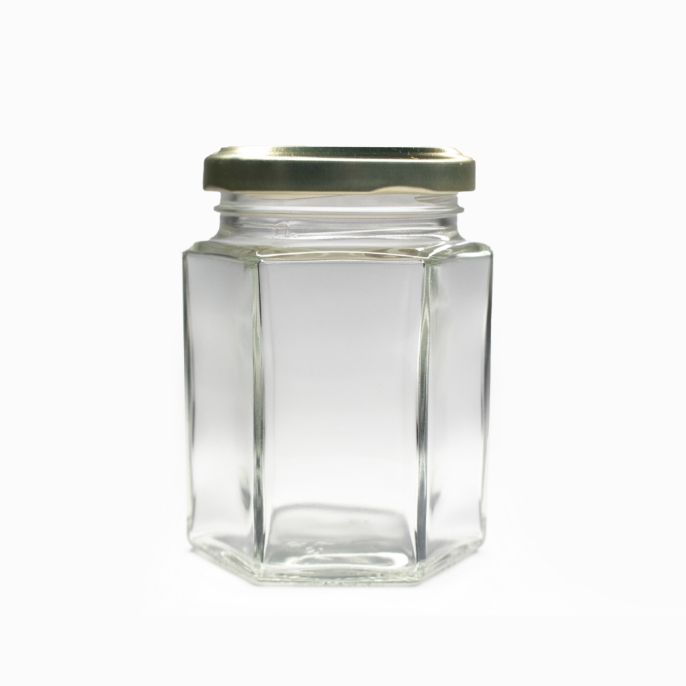 Frasco Conservero Hexagonal 195cc con Tapas Incluidas