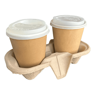 Bandeja Porta Vaso 2 Cavidades Compostable Pack 200 Unidades