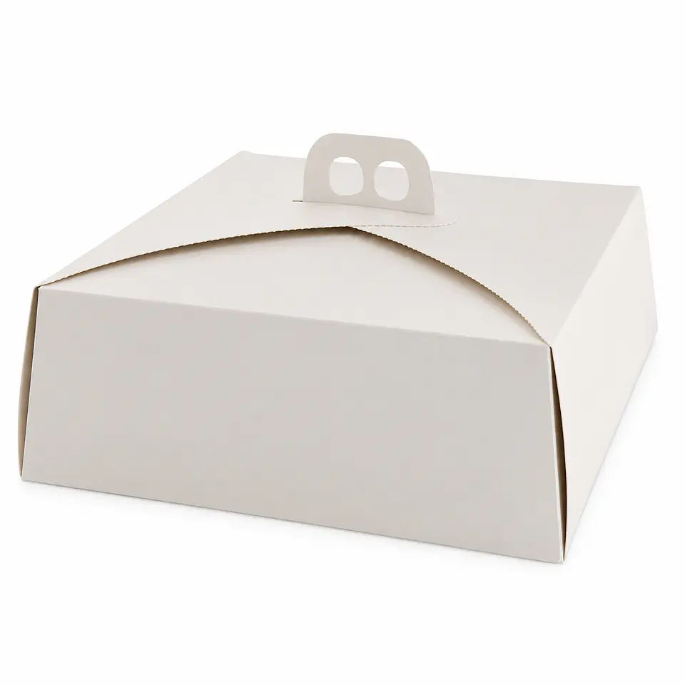 Caja para Torta Blanca con Asa 38 x 38 x 14 cm – Resistente y Fácil de Transportar 1