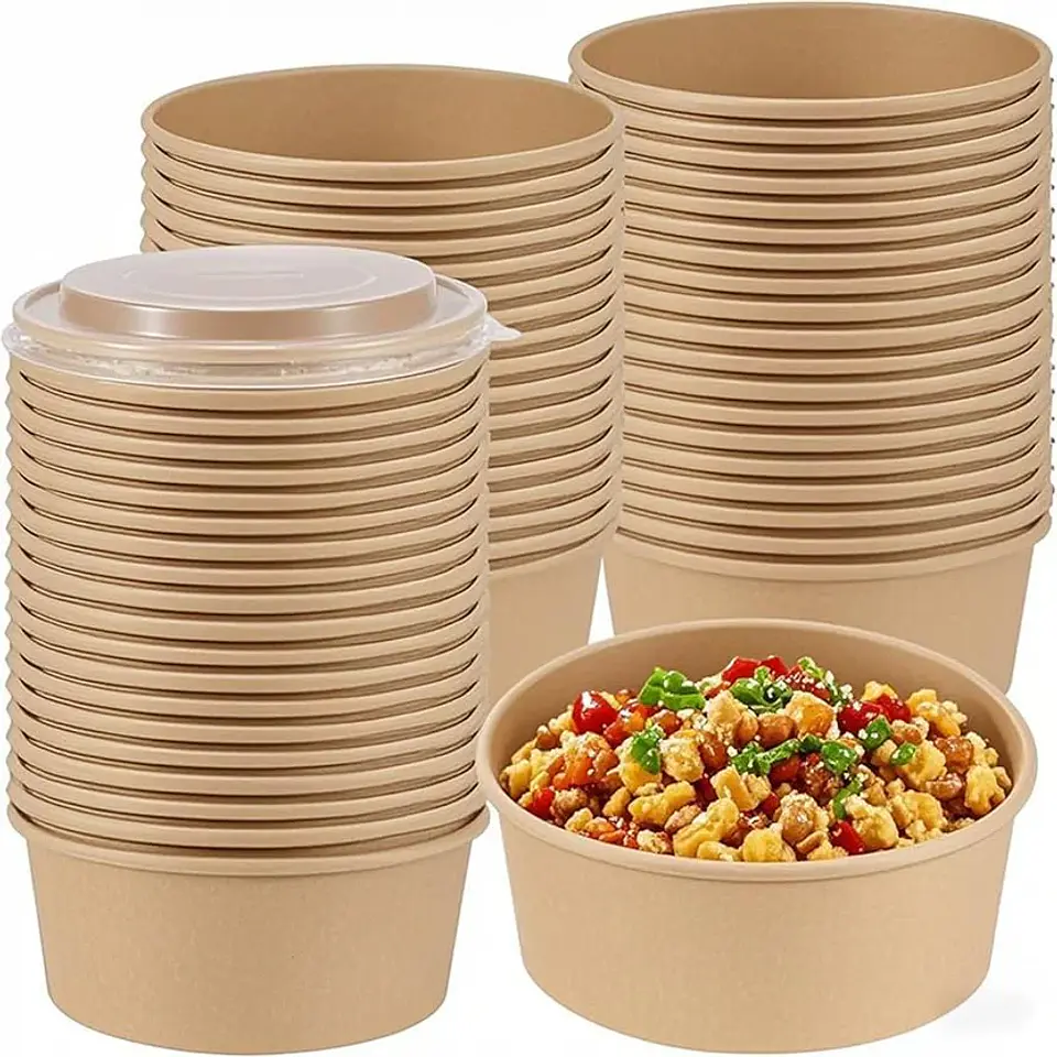 Bowl Kraft Pla Compostables  1000 ml / 32 oz + Tapa 1