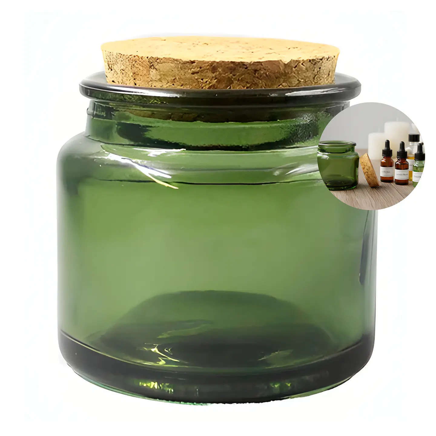 Frasco de Vidrio Verde 90 ml con Tapa de Corcho – Pack 20 Unidades 1