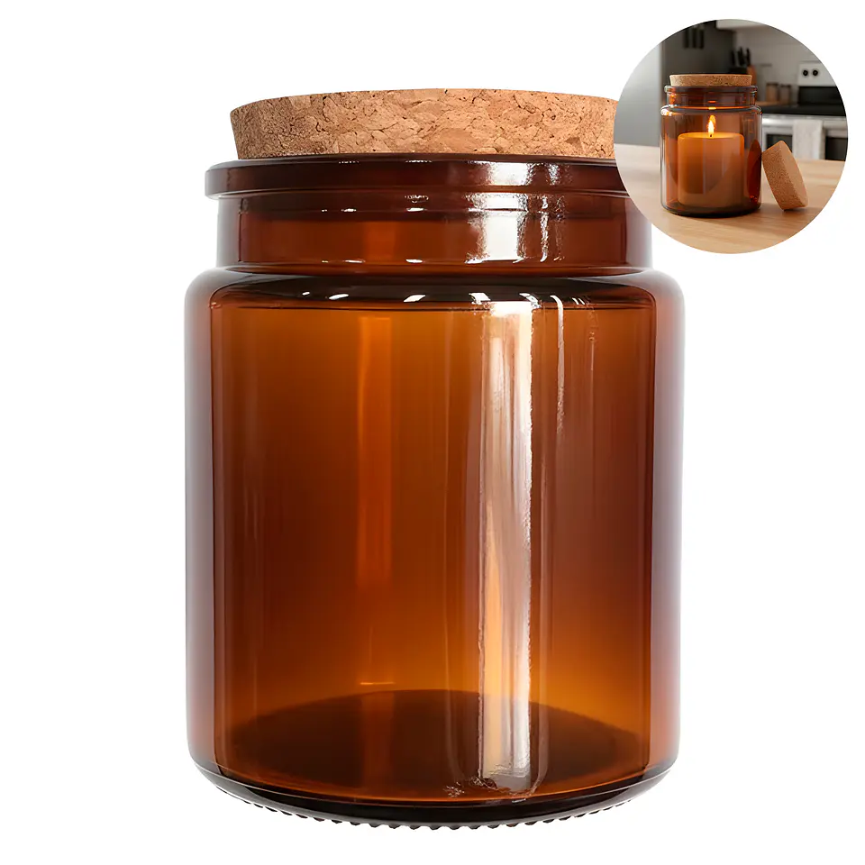 Frasco de Vidrio Ámbar 200 ml con Tapa de Corcho – Pack 20 Unidades 1