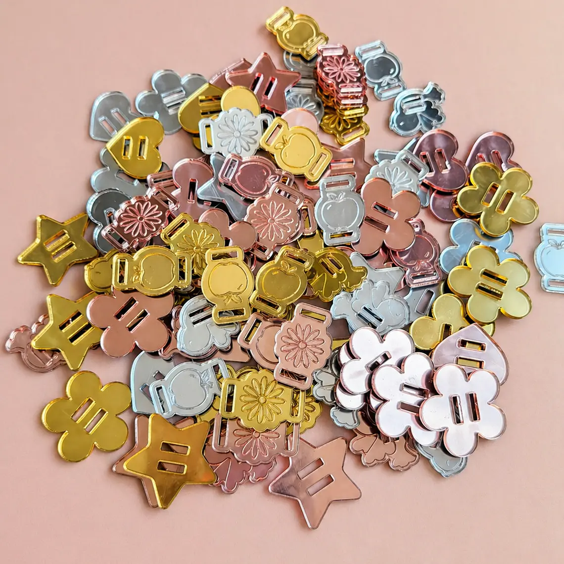 Pack 100 Dijes Acrílicos Espejados Surtidos 1