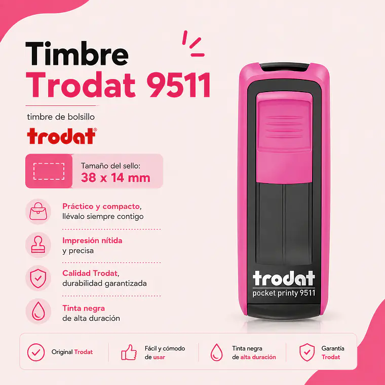 Timbre de Bolsillo Trodat 9511 Personalizado – 38 x 14 mm 1