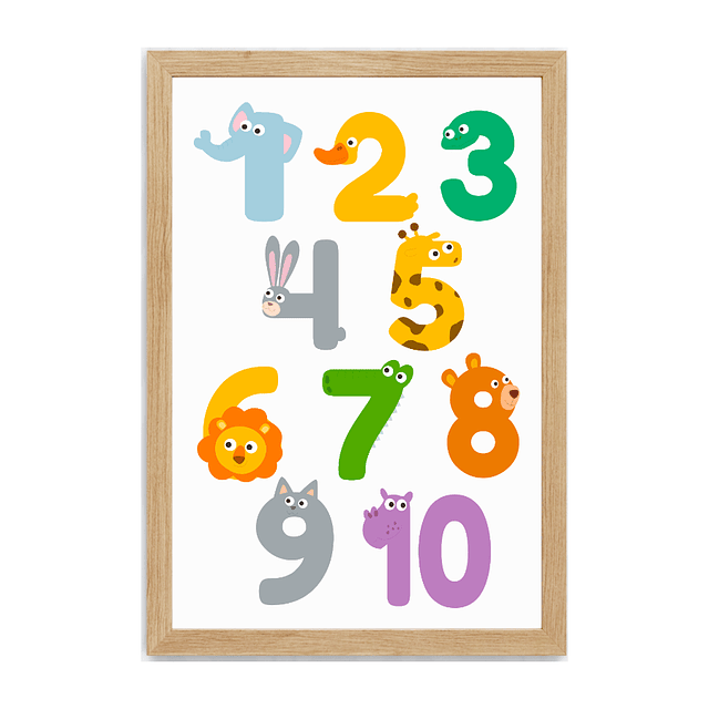 Cuadro Decorativo para Niños Números Animalitos 20x30 cm