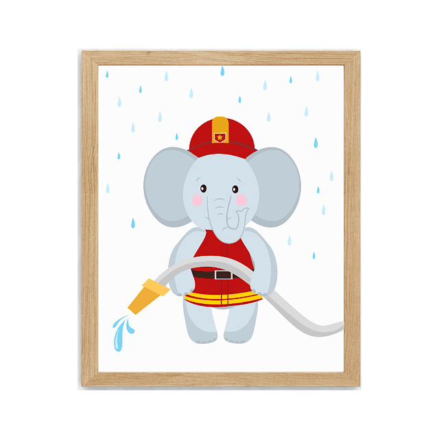 Cuadro Decorativo Infantil Elefante Bombero 20x25cm