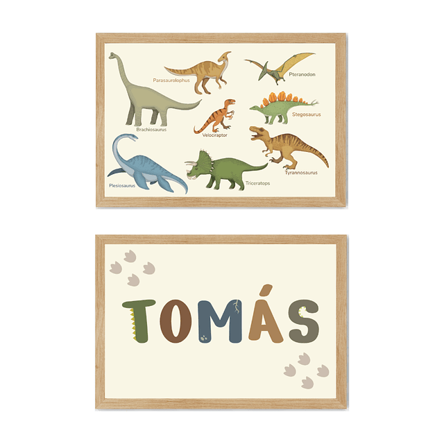 Pack Cuadros Decorativos Infantiles Dinosaurio - Personalizado