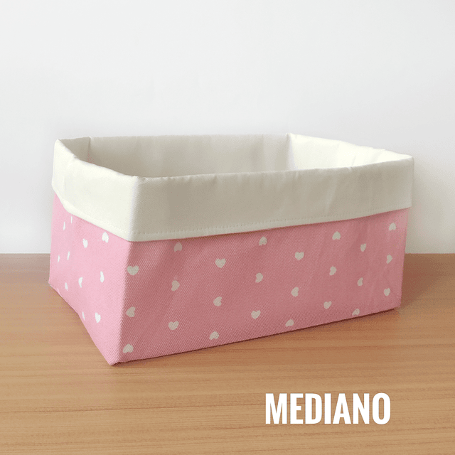 Caja Canasto Organizador Tela Rosa con Corazones