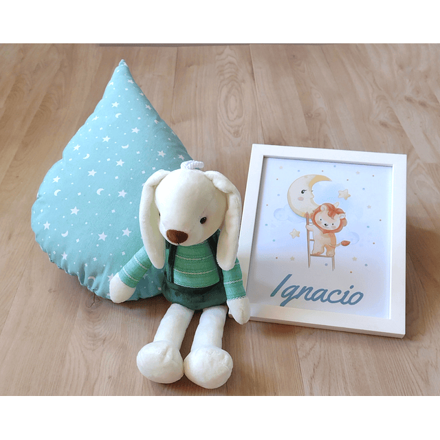 Set de Regalo Infantil Cuadro Nombre Personalizado + Peluche + Cojín Gota