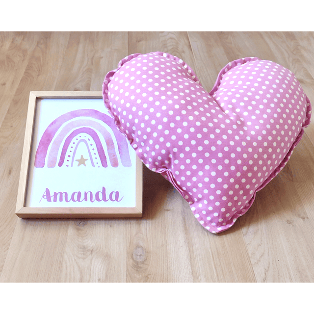 Set de Regalo Infantil Cojín Corazón + Cuadro Personalizado Arcoíris