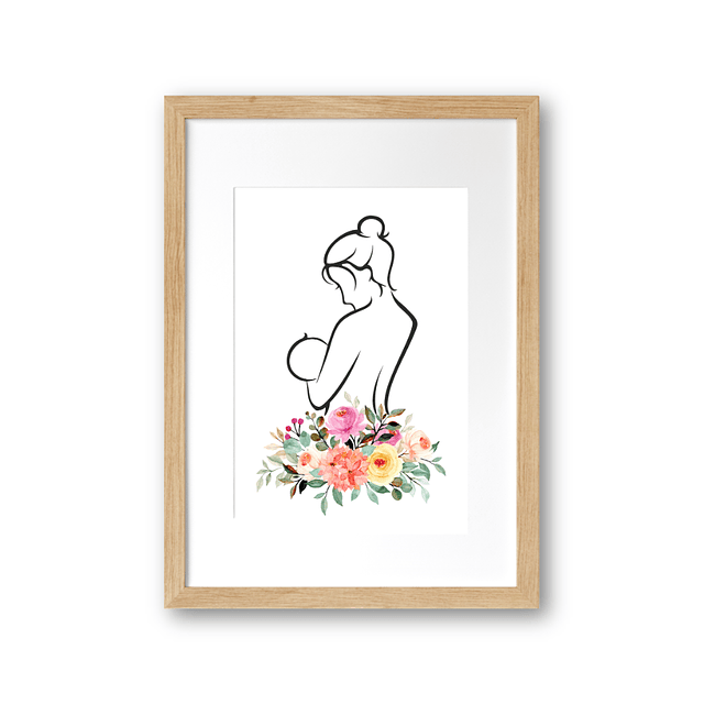 Cuadro Decortivo Minimalista Mujer Bebé Flores