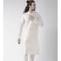 Kurta + Pantalón Set Seda Blanca 