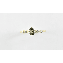 Anillo Moldavita Oro 14 K y Diamante 