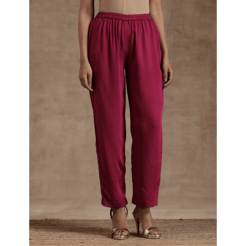 Conjunto Blusón + Pantalón Seda Fucsia