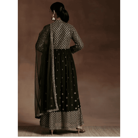 Anarkali Negro Bordado Mostacilla 