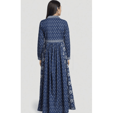 Vestido Azul Algodón Estampado 