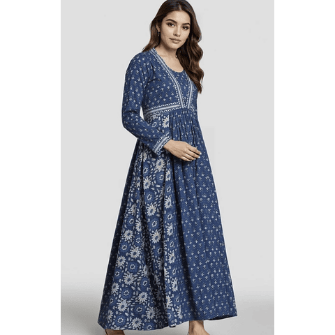 Vestido Azul Algodón Estampado 
