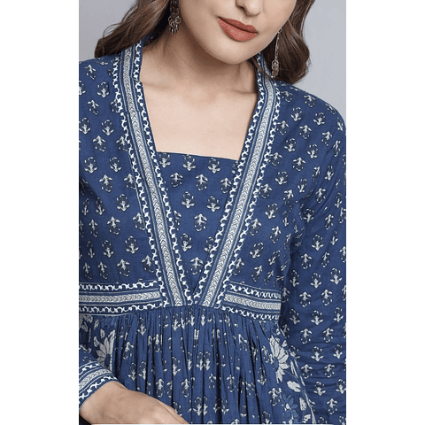 Vestido Azul Algodón Estampado 