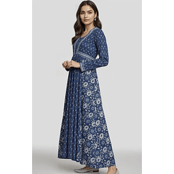 Vestido Azul Algodón Estampado 
