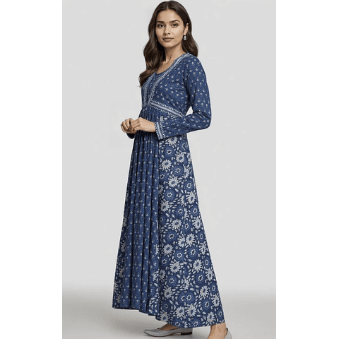 Vestido Azul Algodón Estampado 