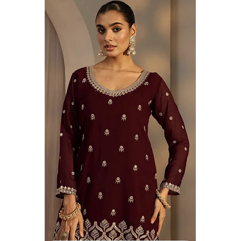 Conjunto Seda Kurta Bordada 