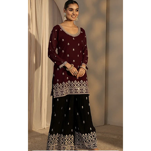 Conjunto Seda Kurta Bordada 