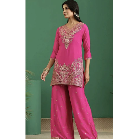 Conjunto Kurta Pantalón Seda Pink 