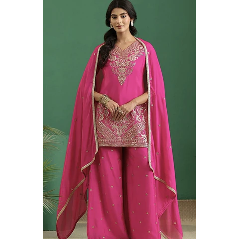 Conjunto Kurta Pantalón Seda Pink 