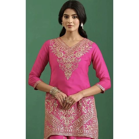 Conjunto Kurta Pantalón Seda Pink 