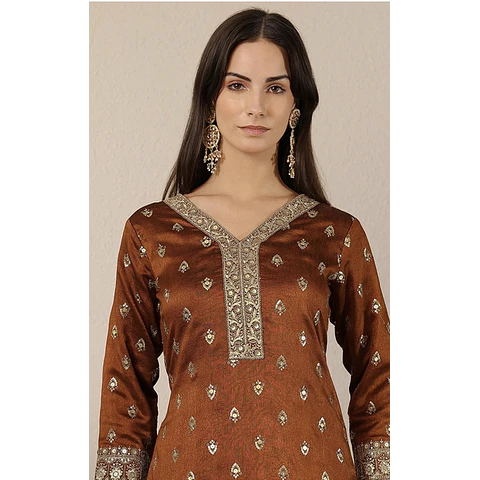 Conjunto Kurta Seda Brocato  Bordado 