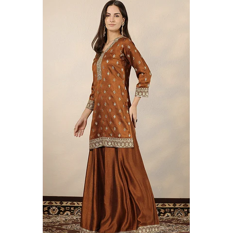 Conjunto Kurta Seda Brocato  Bordado 