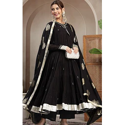 Anarkali Negro Algodón