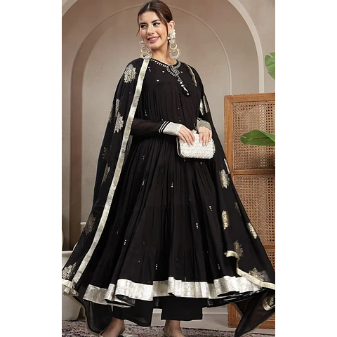 Anarkali Negro Algodón