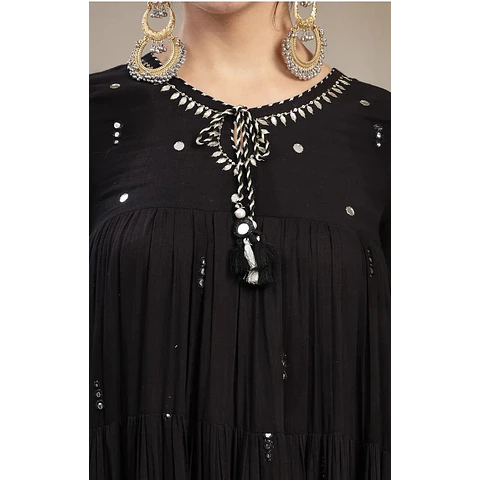 Anarkali Negro Algodón