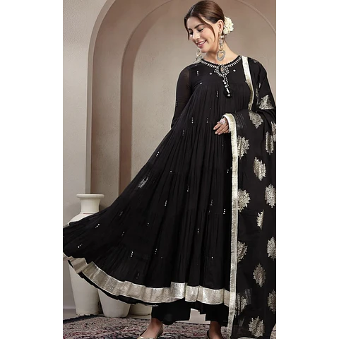 Anarkali Negro Algodón