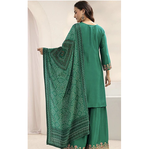 Conjunto Seda Verde Bluson y Pantalón