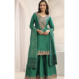 Conjunto Seda Verde Bluson y Pantalón