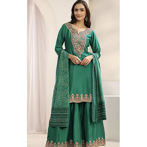 Conjunto Seda Verde Bluson y Pantalón