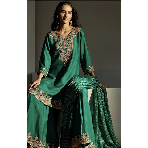 Conjunto Seda Verde Bluson y Pantalón