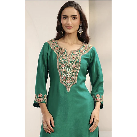 Conjunto Seda Verde Bluson y Pantalón