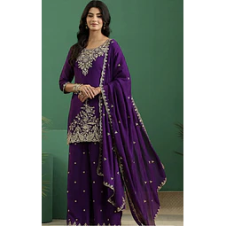 Conjunto Seda Morado Bordado 