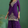 Conjunto Seda Morado Bordado 