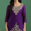 Conjunto Seda Morado Bordado 