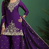 Conjunto Seda Morado Bordado 