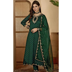 Conjunto Verde Seda Kurta y Pantalón 