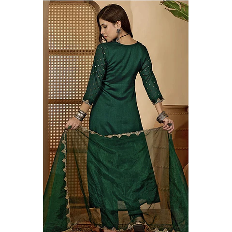 Conjunto Verde Seda Kurta y Pantalón 