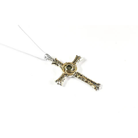Cruz Moldavita Oro y Plata 