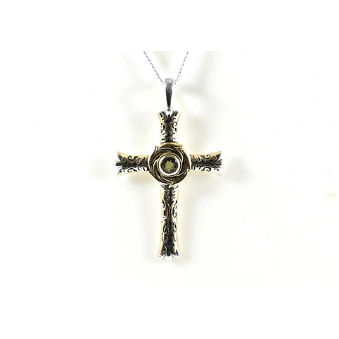 Cruz Moldavita Oro y Plata 