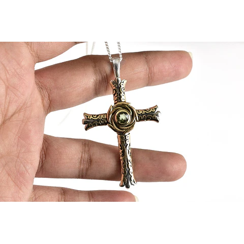 Cruz Moldavita Oro y Plata 